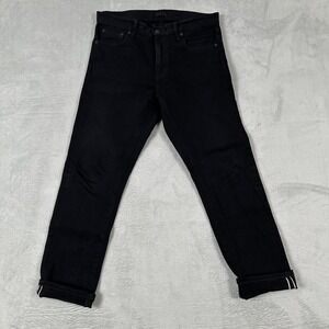 Uniqlo Selvedge Jeans 31x32 Fit 33x29 Black Denim Slim Straight Japanese Stretch
